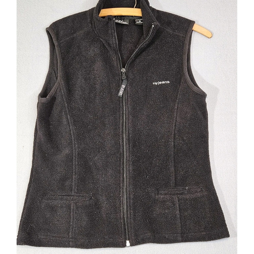 VINTAGE  Y2K NY and Company Black VEST , Full Zip,Fleece, Logo,Pockets  Size SM